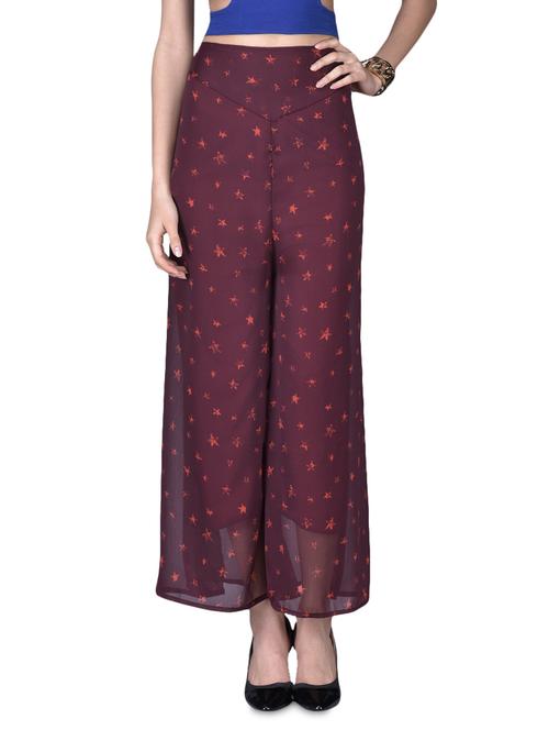 maroon polychiffon printed palazzo - 1213173 - Very Small Image - 1