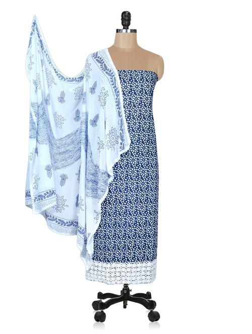 Navy Blue and White Unstitched Suit Set - 1213544 - Very Small Image - 1