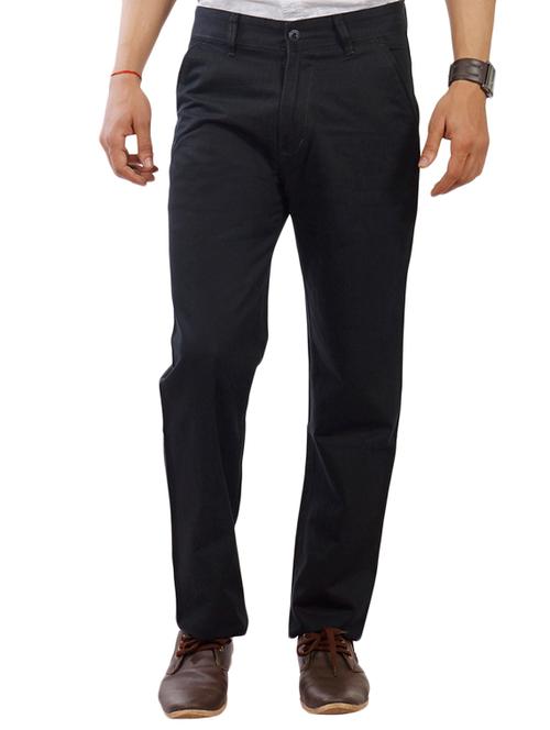black cotton flat front casual trouser - 12137850 - Very Small Image - 1
