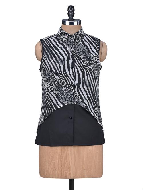 black and grey printed sleeveless top - 1213897 - Very Small Image - 1