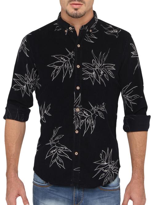 navy blue cotton tropical print casual shirt - 12144115 - Very Small Image - 1