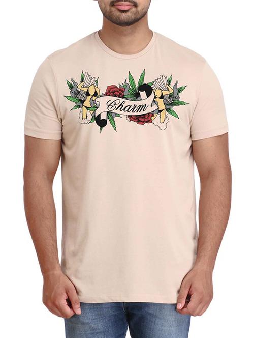 beige printed cotton t-shirt - 12144328 - Very Small Image - 1