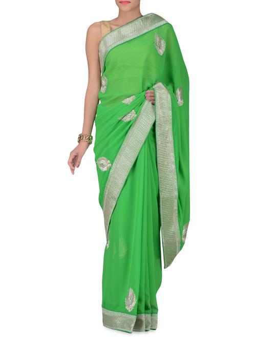 parrot green embroidered georgette saree - 1214450 - Very Small Image - 1