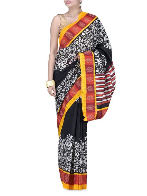 black tussar silk printed sari - 1214573 - Very Small Image - 1