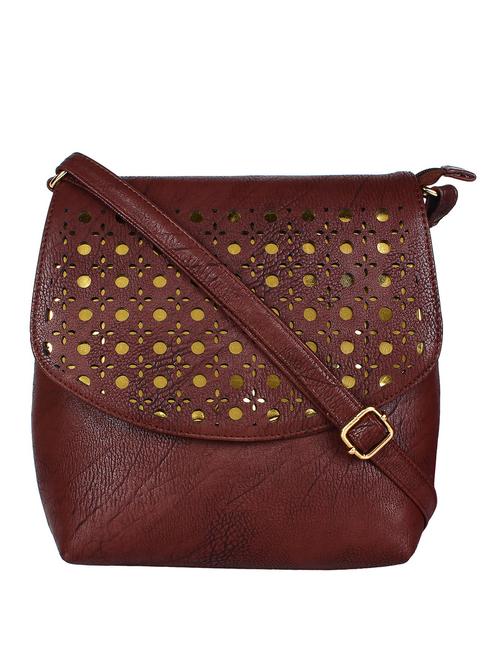 maroon leatherette cutwork sling bag - 12147837 - Very Small Image - 1