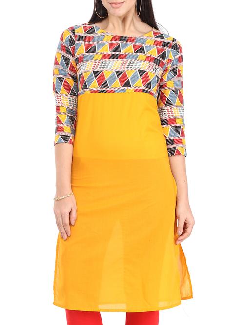 yellow cotton straight kurta - 12149699 - Very Small Image - 1