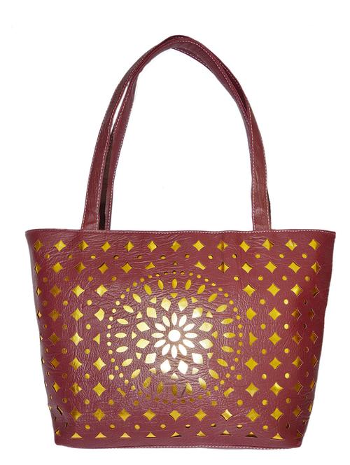 maroon synthetic leather cutwork handbag - 12151665 - Very Small Image - 1
