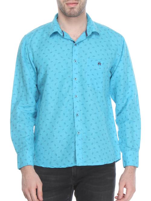 blue linen printed casual shirt - 12153123 - Very Small Image - 1