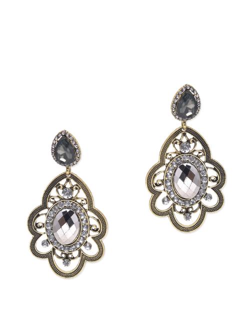 gold metallic embellished hanging earrings - 1215321 - Very Small Image - 1