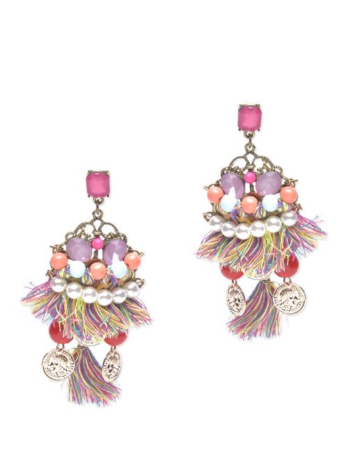 multicolored metallic embellished hanging earrings - 1215330 - Very Small Image - 1