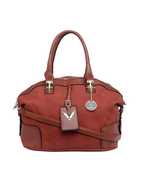 brown textured leatherette handbag with sling - 12158079 - Very Small Image - 1