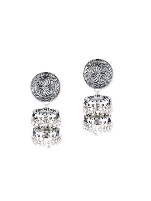 silver metal jhumki earrings - 12160764 - Very Small Image - 1