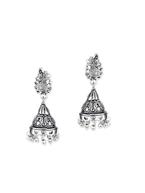 silver metal jhumki earrings - 12160765 - Very Small Image - 1