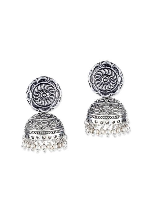 silver metal jhumki earrings - 12160766 - Very Small Image - 1