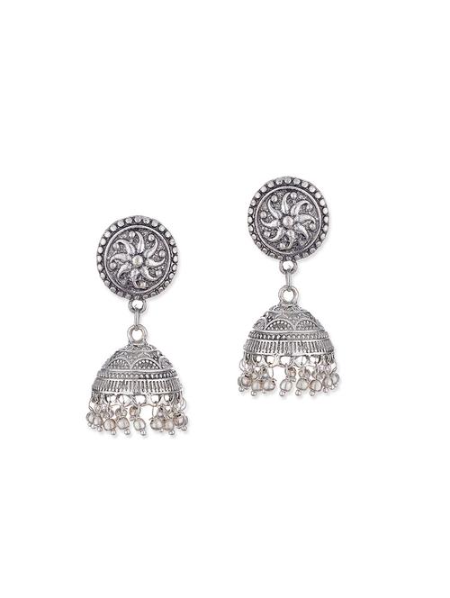 silver metal jhumki earrings - 12160772 - Very Small Image - 1