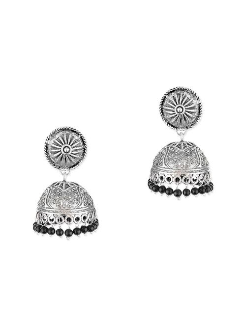 silver metal jhumki earrings - 12160829 - Very Small Image - 1