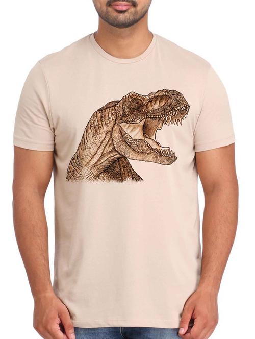 beige printed cotton t-shirt - 12161438 - Very Small Image - 1