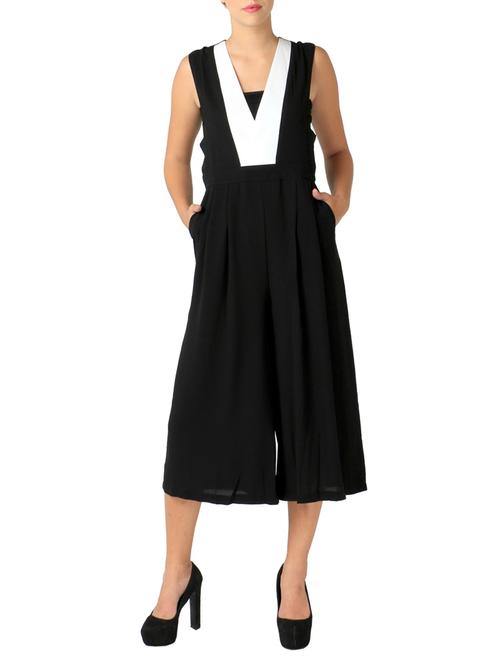 black and white colour block cotton jumpsuit - 12165519 - Very Small Image - 1
