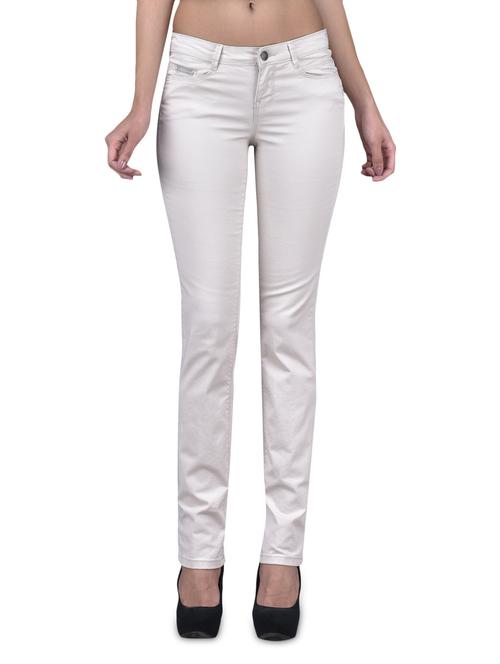 solid cream cotton lycra jeggings - 1217505 - Very Small Image - 1