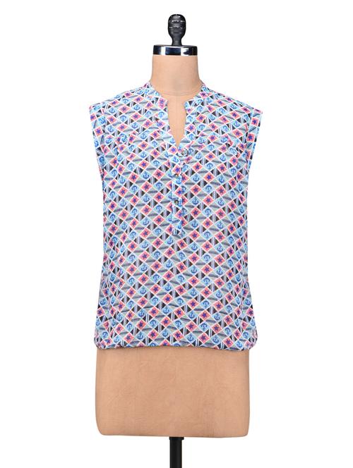 blue georgette printed top - 1217519 - Very Small Image - 1