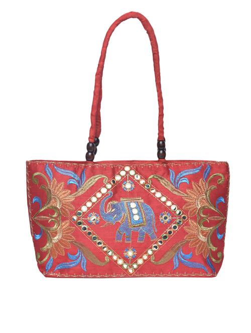 red embroidered designer hand bag - 1217630 - Very Small Image - 1