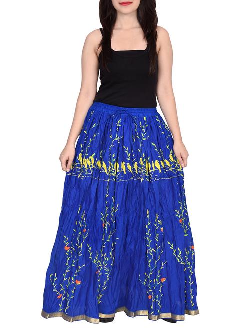 blue printed cotton flared skirt - 12178181 - Very Small Image - 1