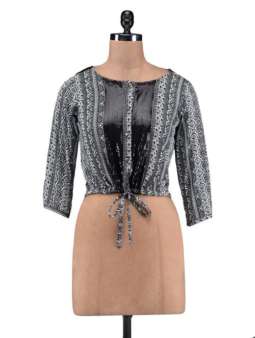 black polycrepe printed shrug - 1218353 - Very Small Image - 1