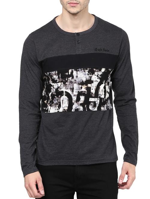 grey cotton chest print t-shirt - 12184536 - Very Small Image - 1
