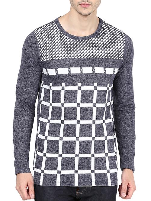 grey cotton checked t-shirt - 12184549 - Very Small Image - 1
