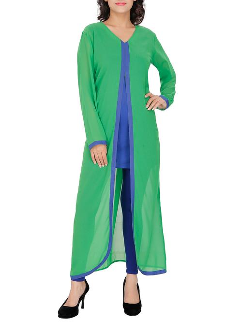 green georgette high slit long kurta - 12184577 - Very Small Image - 1