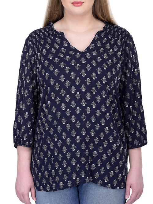navy blue printed viscose regular top - 12197449 - Very Small Image - 1