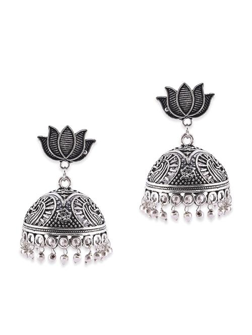 metallic silver plated jhumki - 12203061 - Very Small Image - 1