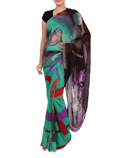 Multicolor Printed Georgette Saree - 1220435 - Very Small Image - 1