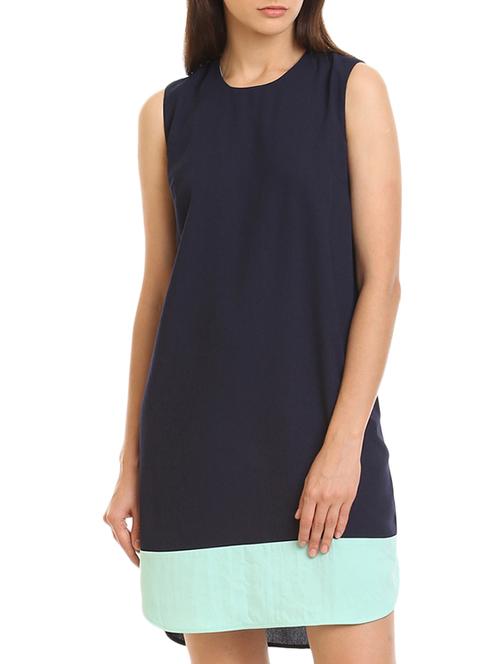 black and sky blue colour block asymmetrical dress - 12220942 - Very Small Image - 1
