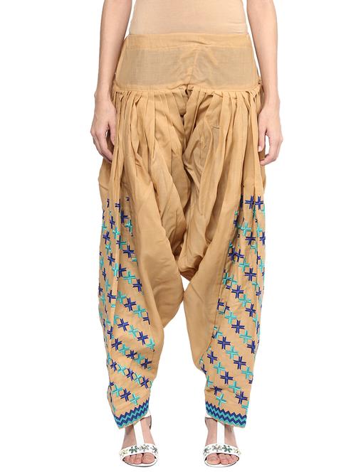 beige cotton phulkari embroidery salwar - 12221162 - Very Small Image - 1