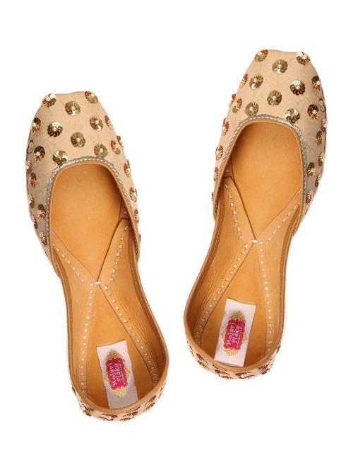 beige silk hand embroidered sequined mojaris - 12221680 - Very Small Image - 1
