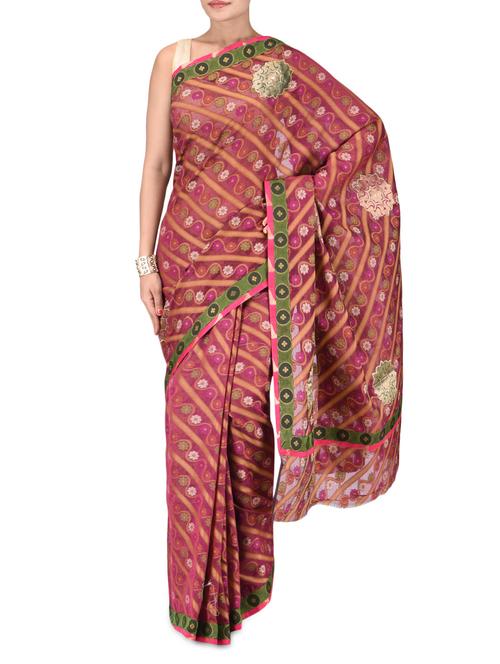pink brasso cotton blend saree - 1223627 - Very Small Image - 1