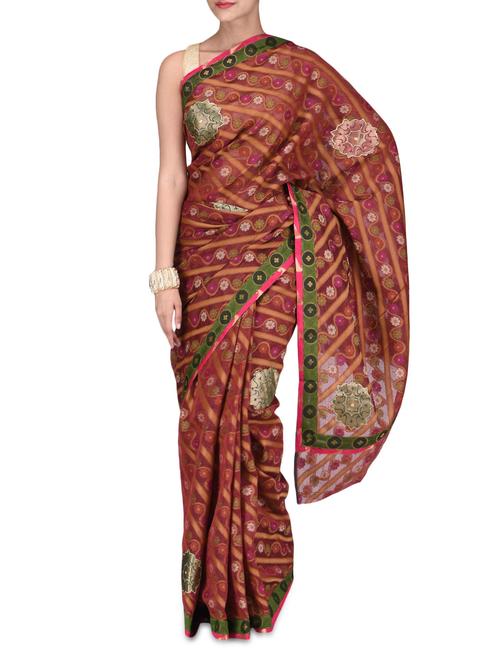 red brasso cotton blend saree - 1223629 - Very Small Image - 1