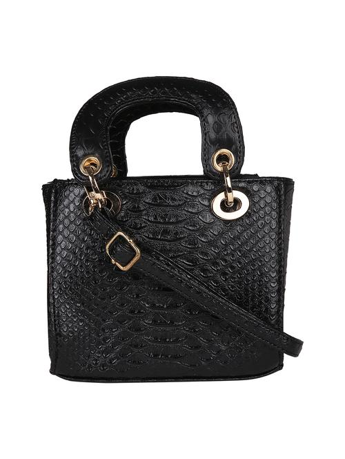 black textured leatherette handbag with sling - 12239882 - Very Small Image - 1