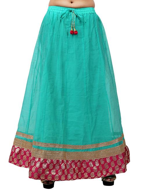 green cotton ethnic long skirt - 12242156 - Very Small Image - 1