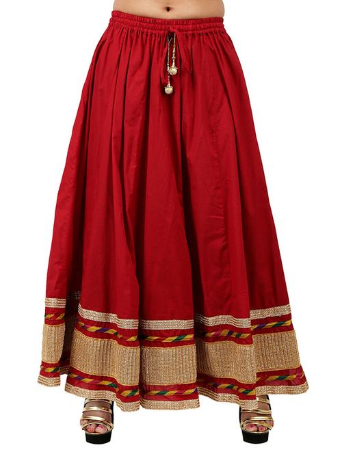 red cotton ethnic long skirt - 12242158 - Very Small Image - 1
