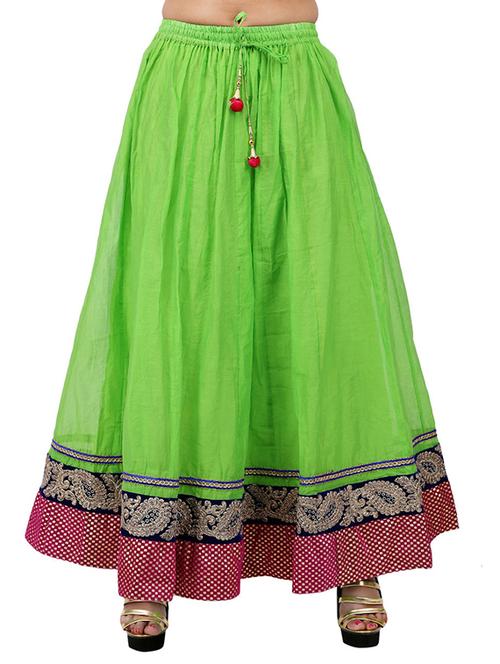 green cotton ethnic long skirt - 12242166 - Very Small Image - 1