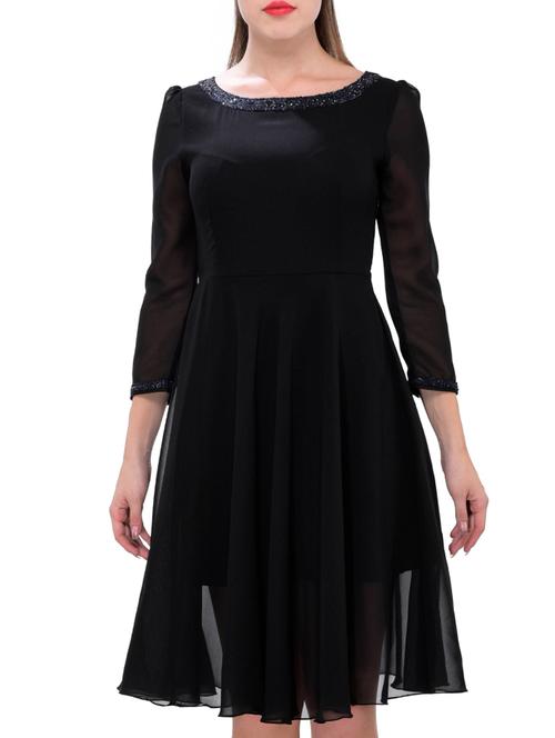 sold black crepe fit and flare dress - 12243960 - Very Small Image - 1