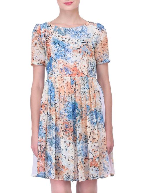 multi colored georgette printed fit and flare dress - 12243964 - Very Small Image - 1