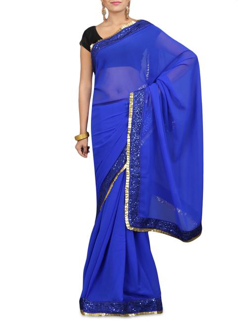 royal blue georgette saree with sequined border - 1224493 - Very Small Image - 1
