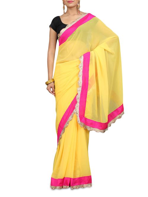 yellow georgette saree with gota patti border - 1224500 - Very Small Image - 1