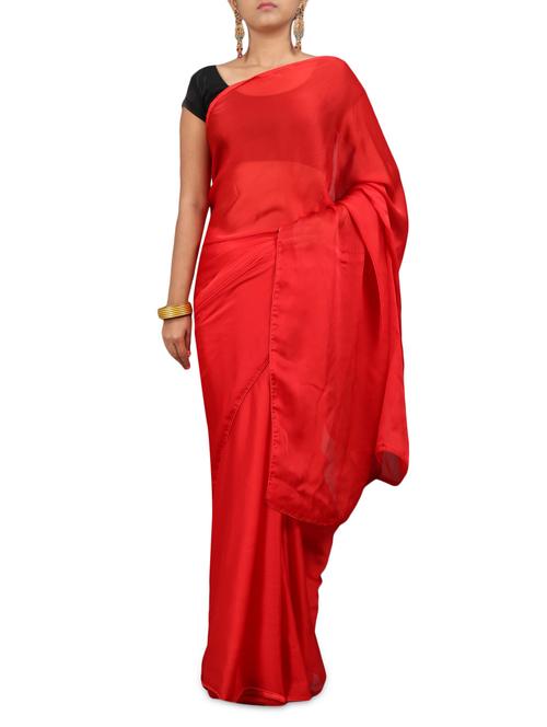 solid red satin silk saree - 1224515 - Very Small Image - 1