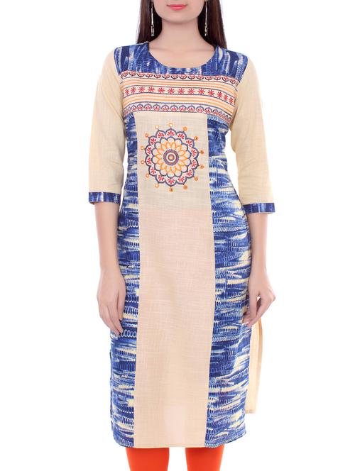 blue & beige rayon straight kurta - 12245817 - Very Small Image - 1