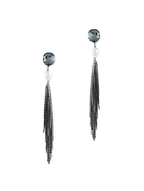 gunmetal embellished tasselled earrings - 12246962 - Very Small Image - 1