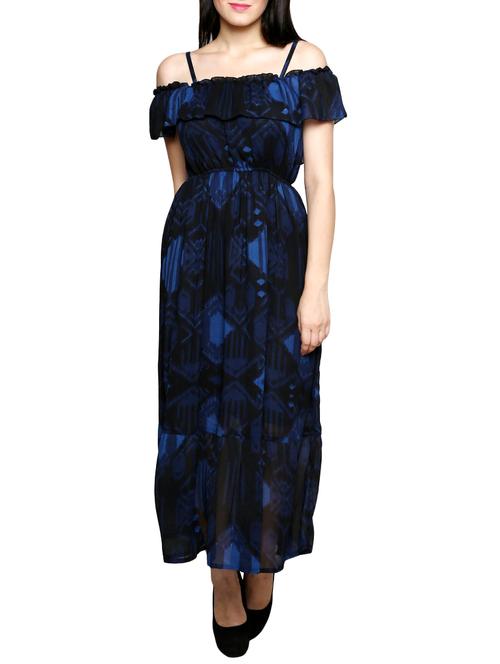 navy blue georgette printed maxi dress - 12251021 - Very Small Image - 1
